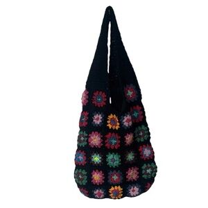 Crochet Granny Square Floral Knit Shoulder Bag Slouchy Hippie Festival Boho Fun